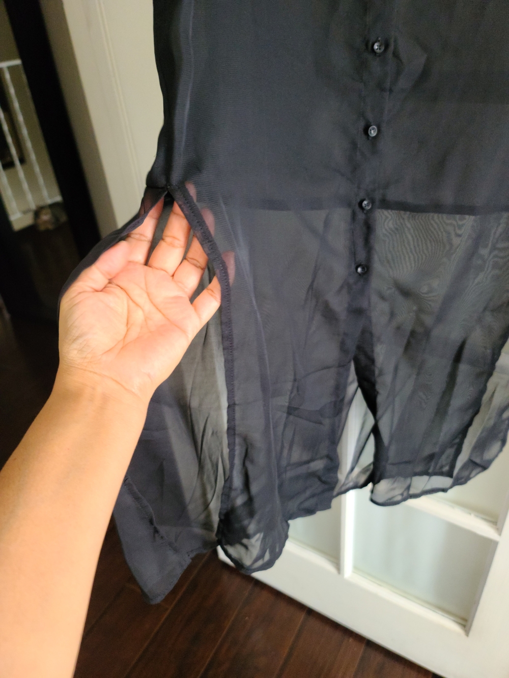 Sheer Black Button-Front Long Robe - Picture 5 of 7